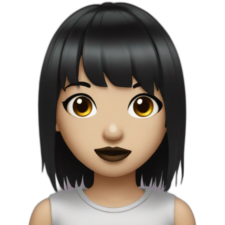 Emo girl with black strait hair with bangs and piercings On her septum and middle lip emoji