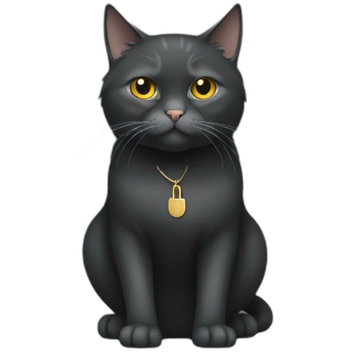 Full body Fat Russian black grey cat with golden eyes and a white lock of hair on his chest,  of hasitting and meowing  emoji