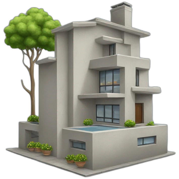 concrete programmer's house exterior with computers emoji