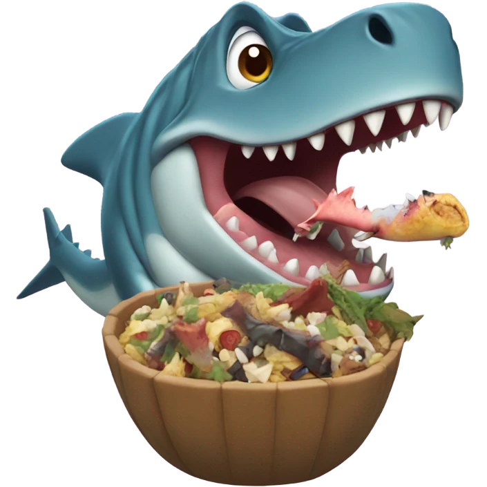 Dinosaur eating a shark emoji