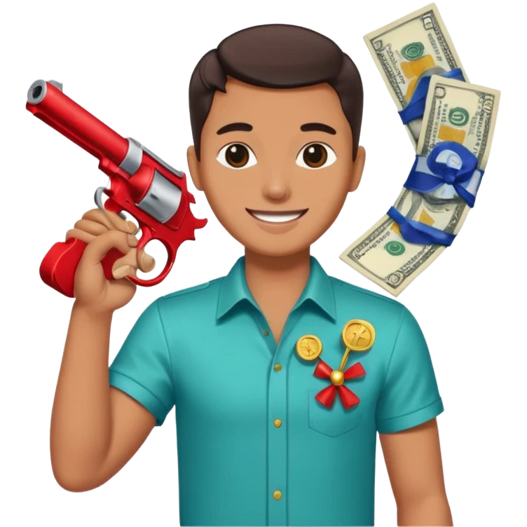 Dollars are pouring out of a red TikTok money gun "Sugar Daddy" emoji