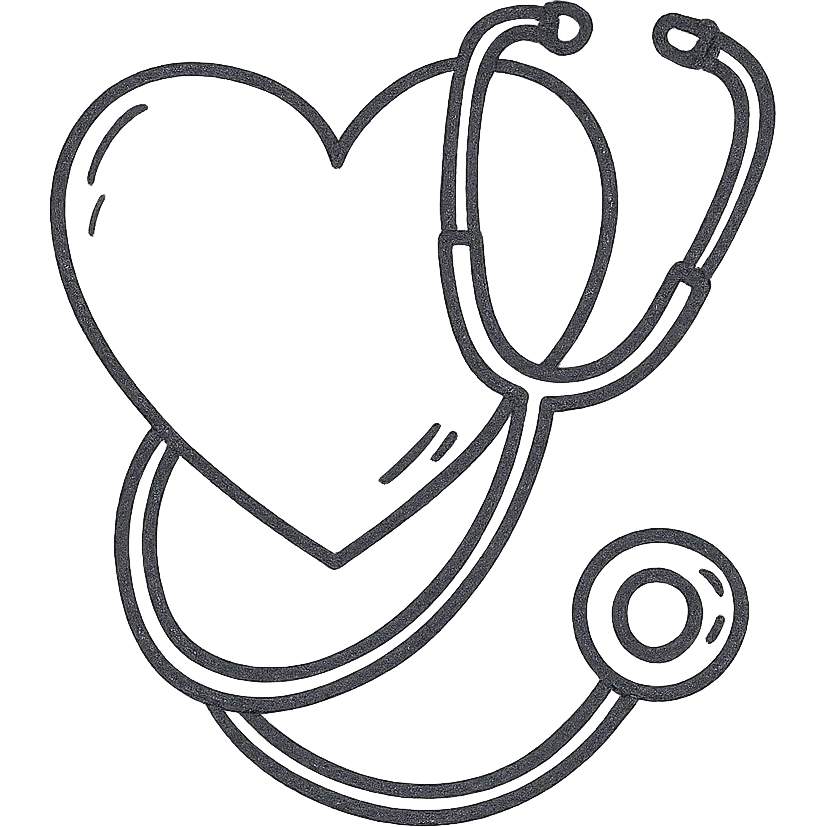 hand drawn outlined icon for chronic illness, stethoscope wrapped around a heart emoji