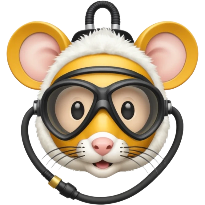 a mouse head with a scuba mask and snorkel in its mouth emoji