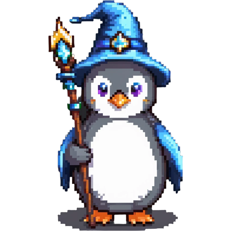 penguin wizard with magic staff emoji