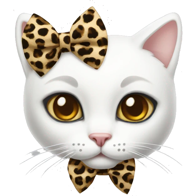 white cat with a leopard print bow emoji