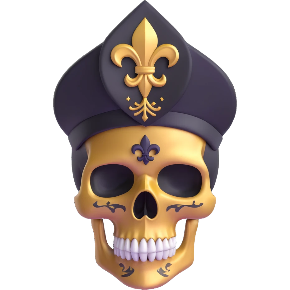 3D skull with fleur-de-lis and New Orleans Saints black and gold colors emoji