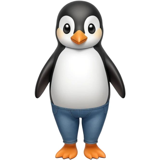 friendly anthropomorphised penguin in jeans and a t-shirt jogging upright relaxed pose no sunglasses emoji