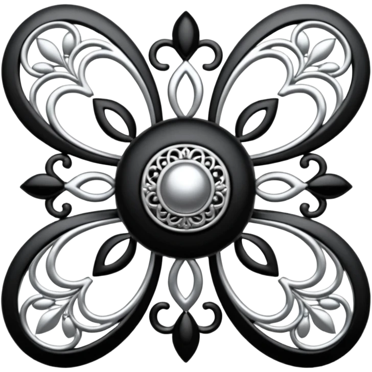 Black and silver filigree broach design, 3D, extremely detailed design emoji