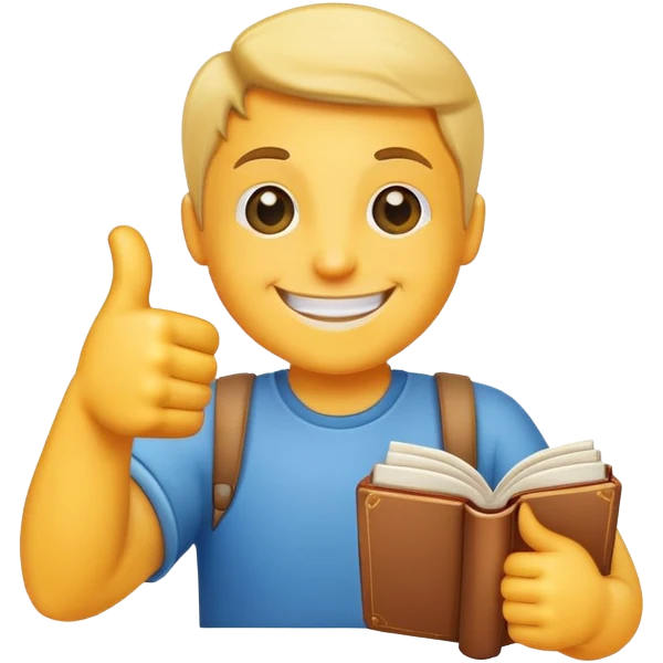 a little book smiling and giving a thumb up emoji