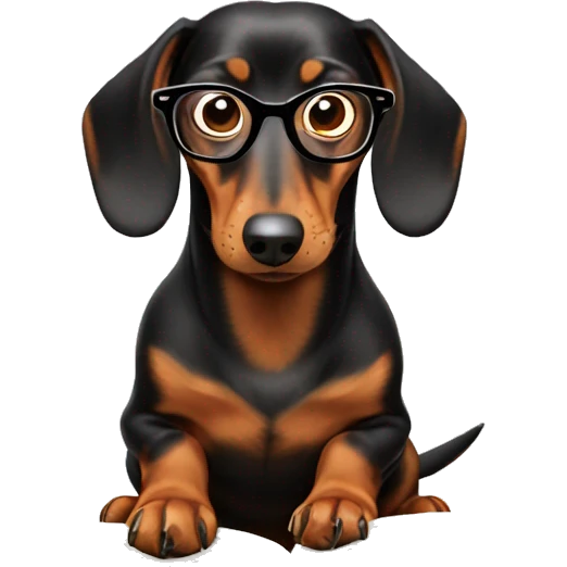 Dachshund reading intensly a book with glasses on emoji