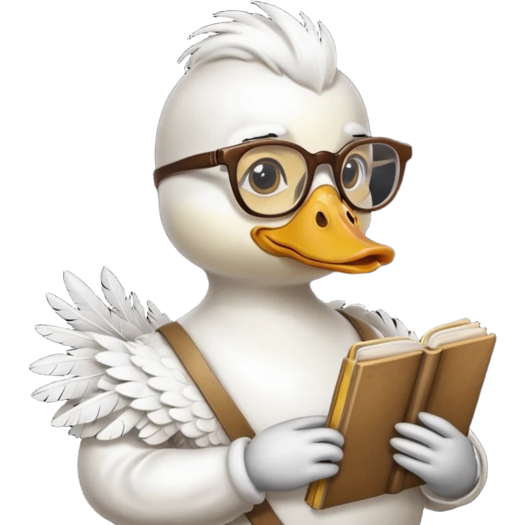 white duck holding book wearing glasses emoji