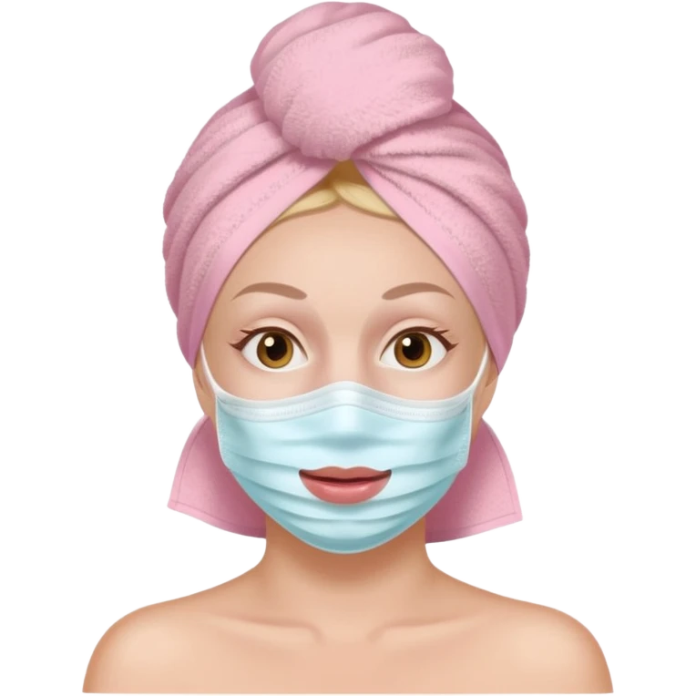 spa white woman with a light pink towel on her head and pink cream mask on her face emoji