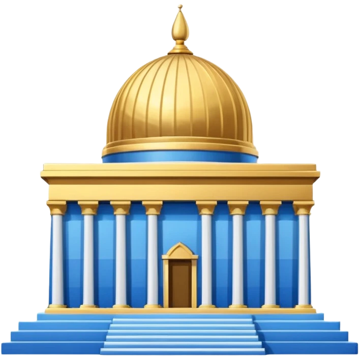 epstein island cubic temple with blue horizontal stipes on the side and a goldon dome on top emoji