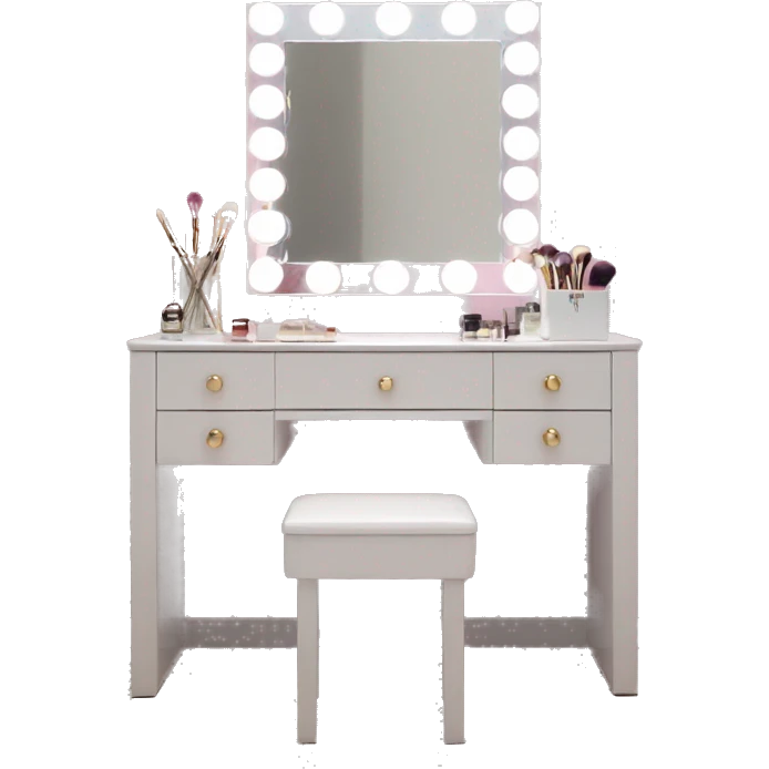Vanity table with square led light mirror emoji