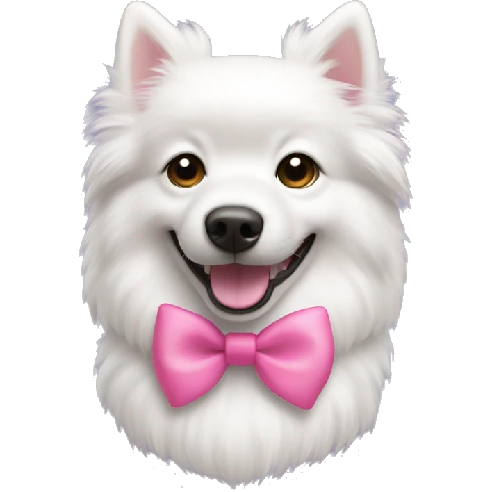 white spitz dog with a pink bow on his neck emoji
