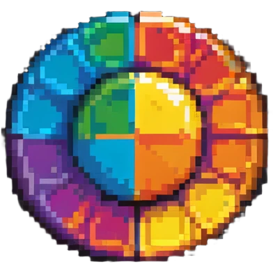 Simple colorful pixel art IT badge with basic computer icon, vibrant colors emoji