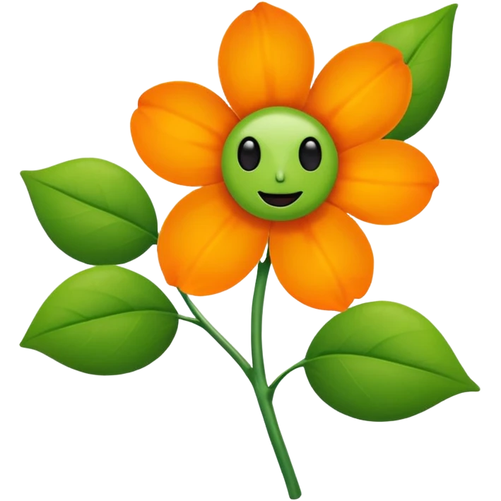 Green stem, white bud with black cartoony face: ;p. And six heart shaped yellowish orange petals emoji