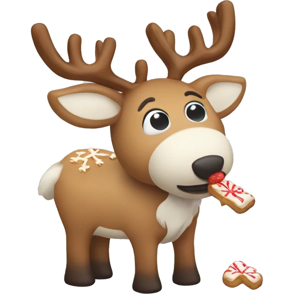 A arctic reindeer eating a ginger bread emoji