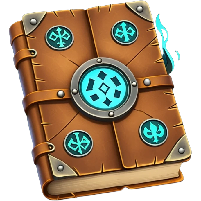 Spell Book – Old leather book with glowing runes and bookmarks emoji
