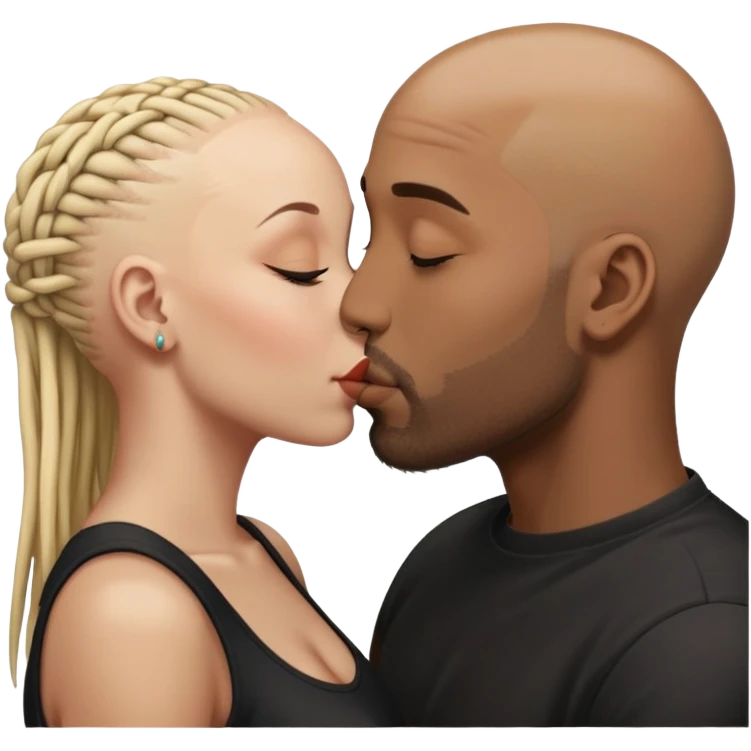 Bald head brown man kissing black woman with blonde dreadlocks  emoji