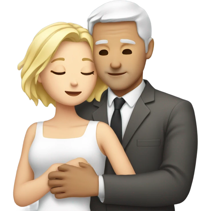White man - short grey hair - no facial hair - hugs blonde girl with eyes closed  emoji