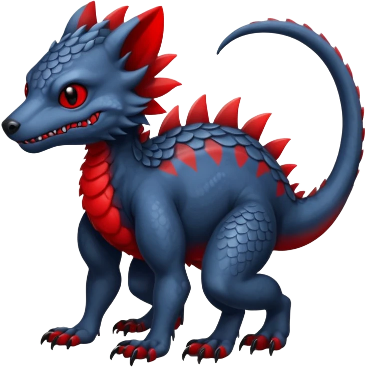midnight blue-gray-black, with red markings, white belly, scaley scaly batty feline-like quadrupedal digitigrade cute cool handsome badass realistic feral Bastet-Noibat-Gatomon-Garchomp-Digimon-Fakémon-Pokémon-creature (full body) emoji