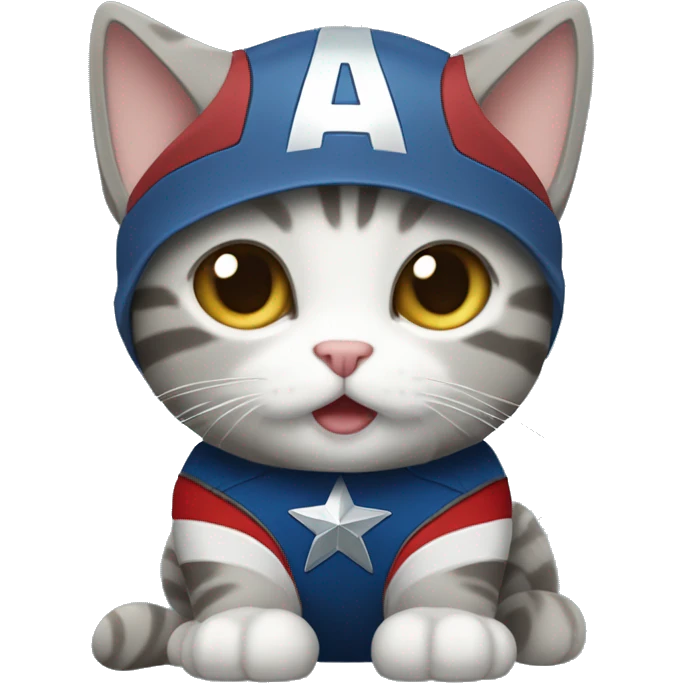 Light gray tabby cat wearing a Captain America costume  emoji
