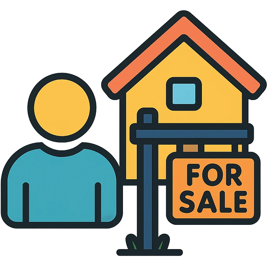 person and a house with a for sale sign icon emoji