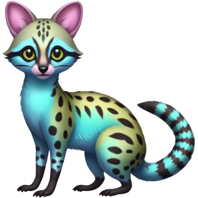 Colorful neon-colored tropical exotic shiny beautiful fantasy-Cacomistle-genet-oncilla-animal-hybrid (full body) emoji