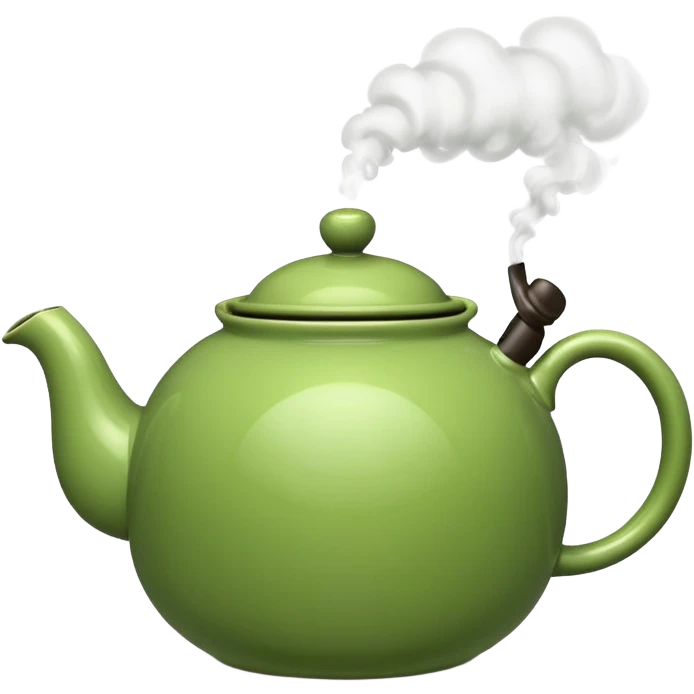 ["Round green teapot with steam rising."] emoji
