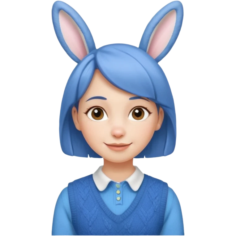 make a girl hair short and wear bunny skin pale ok and wear Sweater vests blue and make little bit a younger emoji