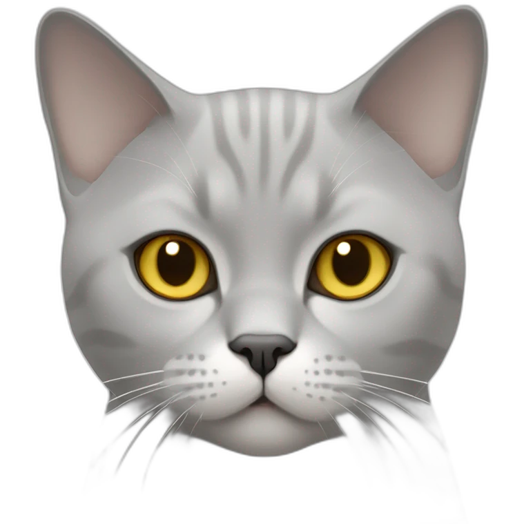 A british shorthair cat in light grey, white and beige with a white bless and with yellow eyes emoji