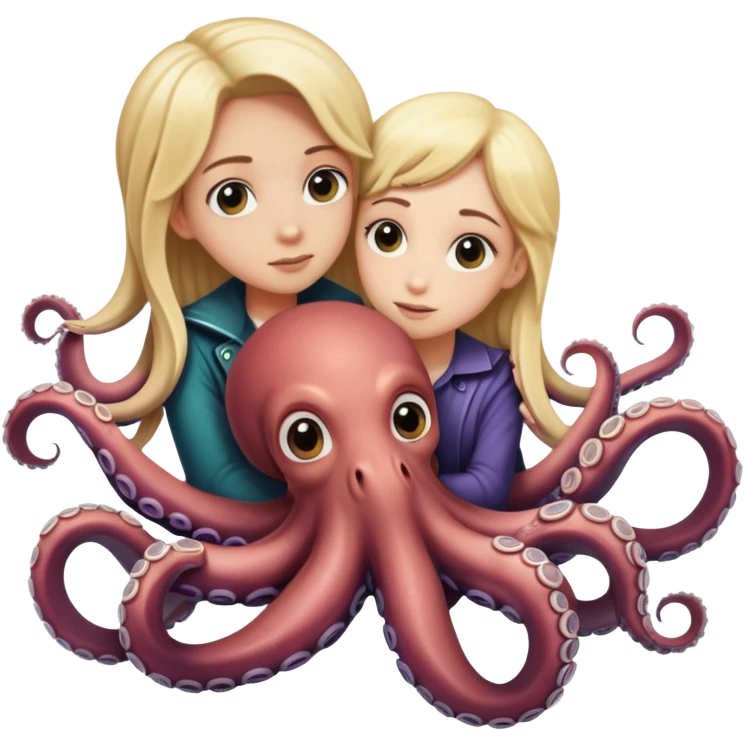 Giant Half blonde girl, Half octopus holding a guy in her tentacles.  emoji