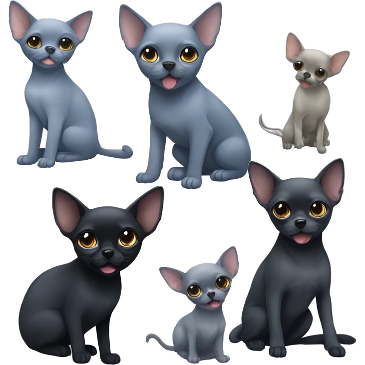 big russian blue cat and two small black chihuahuas emoji