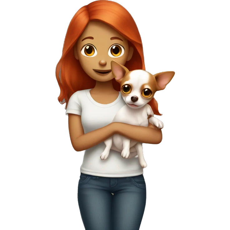 Girl with red hair holding chihuahua  emoji