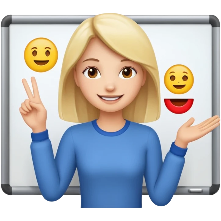 Make an emoji of a girl who is teaching how to make emojis on a board emoji