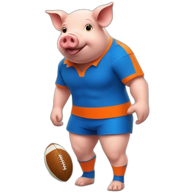 Pig  playing rugby dress in orange and blue emoji