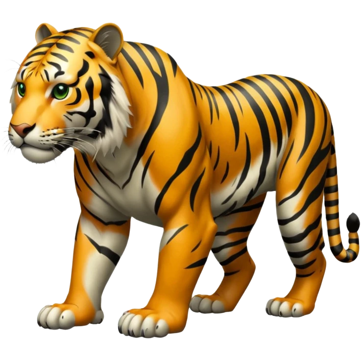 muscular tiger on all fours, fully green with black stripes, no orange emoji