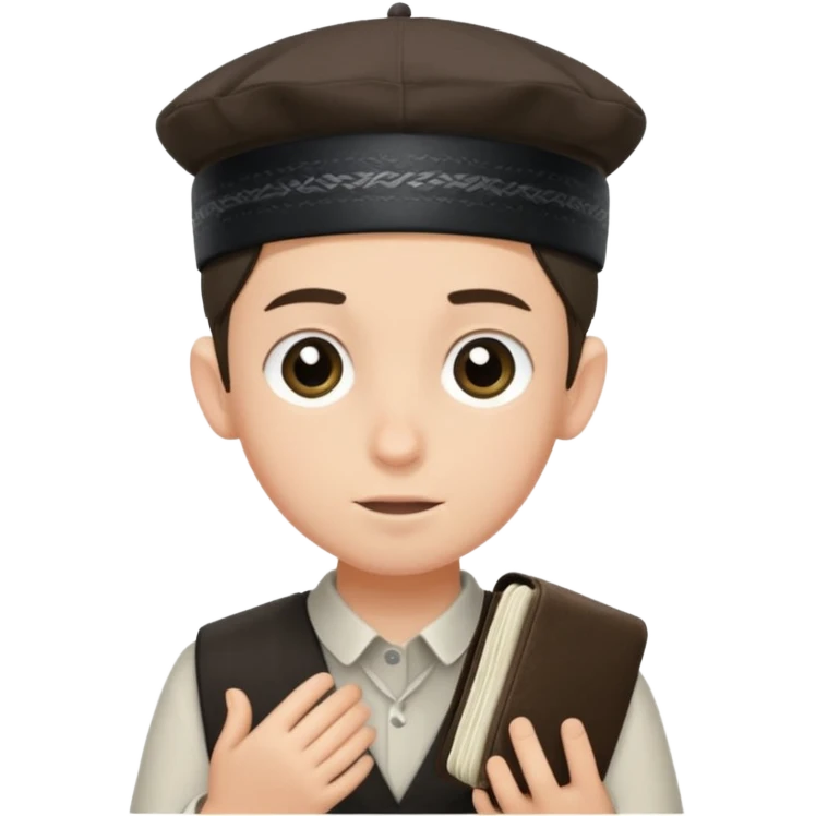 a boy with kippa and not a hat putting on tefillin emoji
