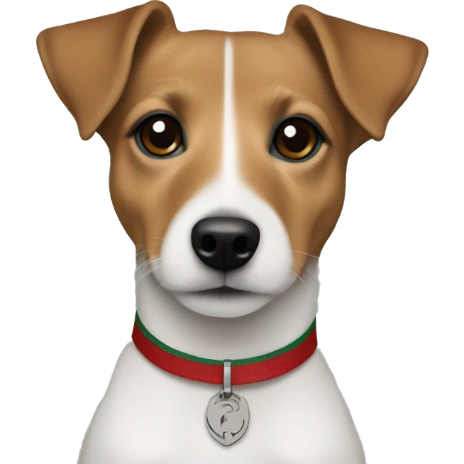 one year old jack russell terrier light brown wearing gucci green and red emoji