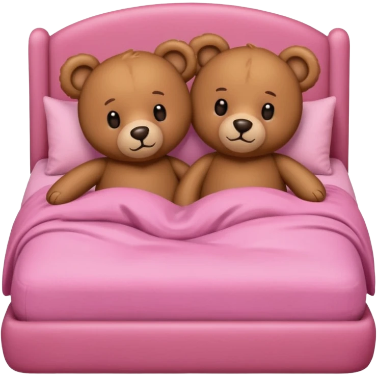 Brown teddy bears cuddling in pink bed emoji