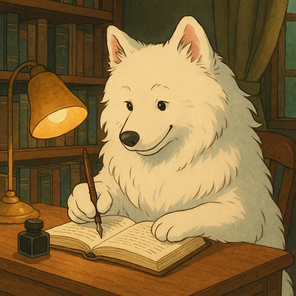 Samoyed writing a novel  emoji