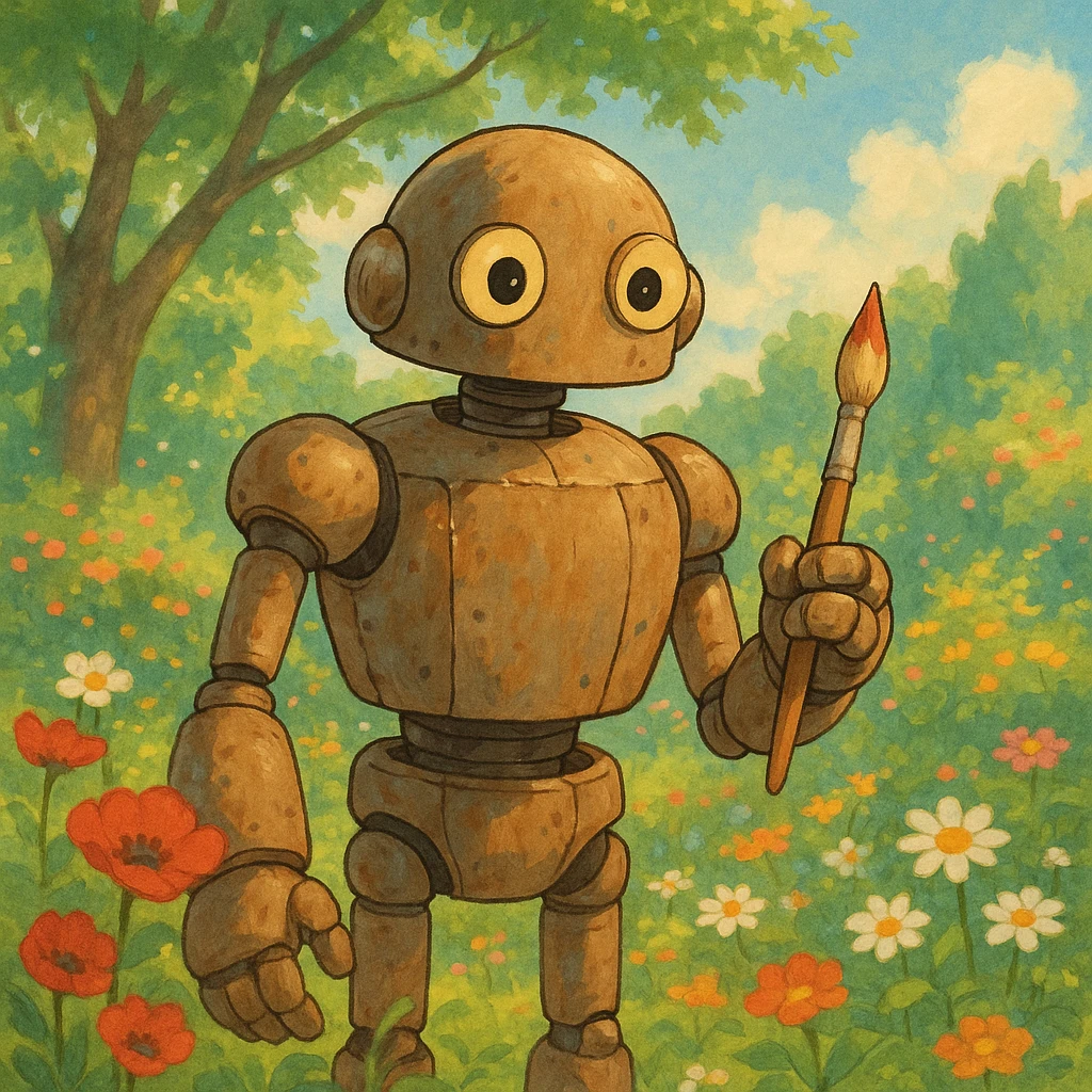 robot holding a paintbrush emoji