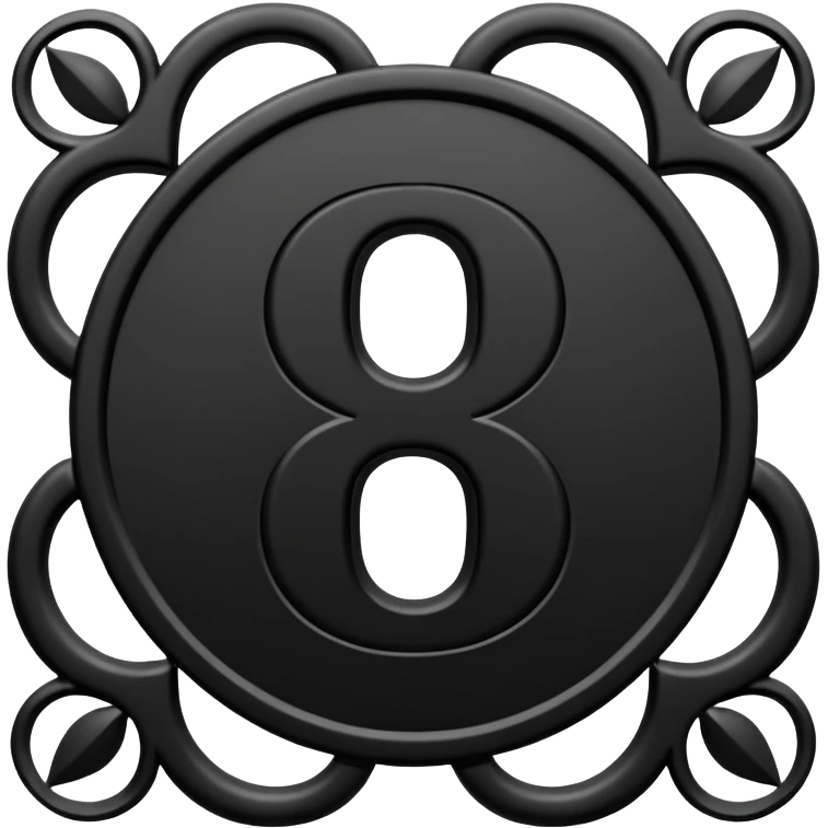 Emoji, avant-garde gothic emblem made of matte black metal, number 8 integrated into the word “FORTUNA”, luxury fashion symbol aesthetic, clean sculptural form, no glow, no neon, flat emoji style, centered, transparent backgroun emoji