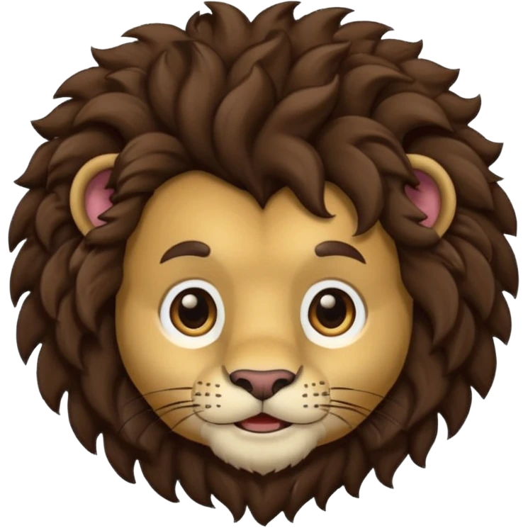 Make a cute boy lion with curly dark brown hair with a disconnected goatee and medium skin emoji