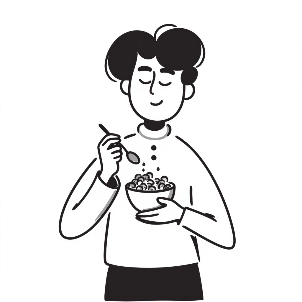 Elon Musk eating a bowl of cereal, man with distinctive features eating from a cereal bowl with a spoon emoji
