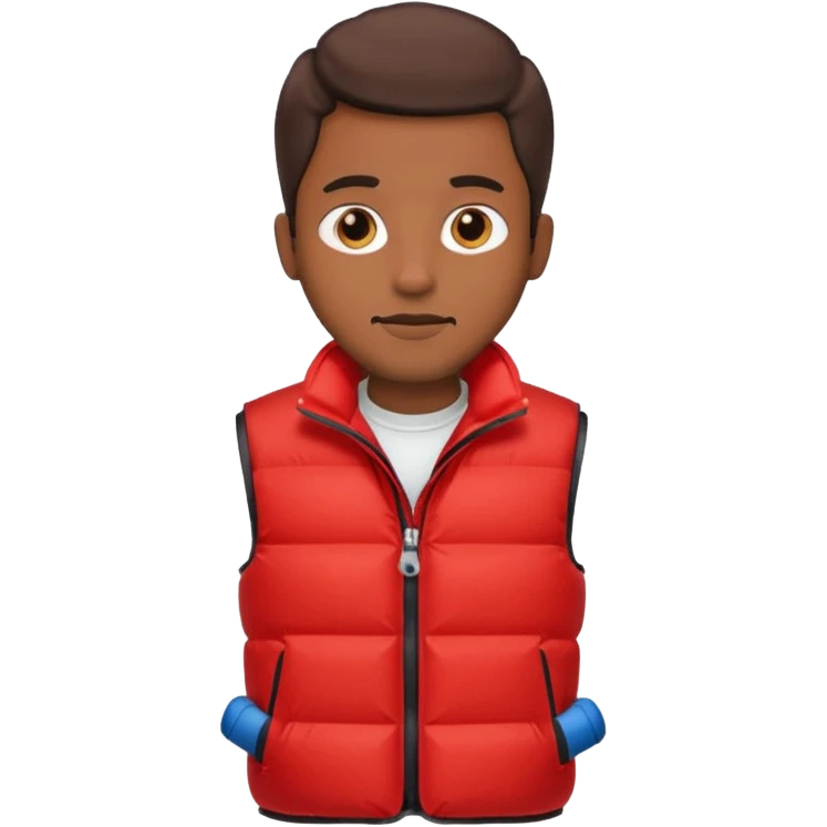 brown skin man with red puffer vest emoji