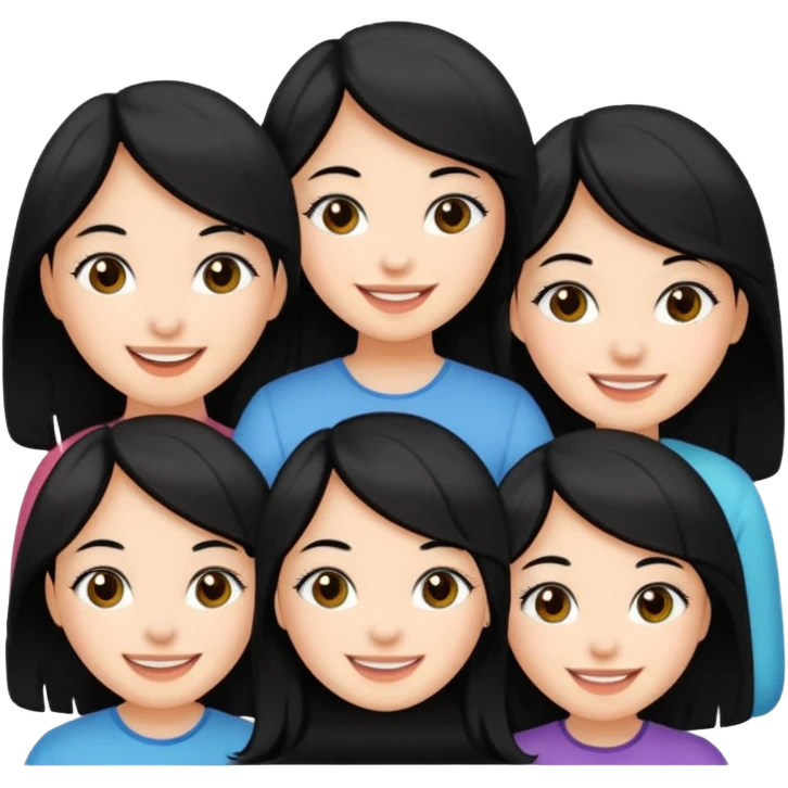 Five fair-skinned girls with black hair emoji