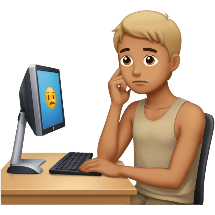 Tired man sitting in front of computer emoji