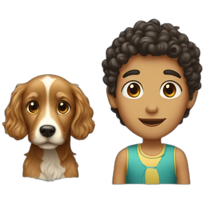 short hair boy with long hair girl with curly dog emoji